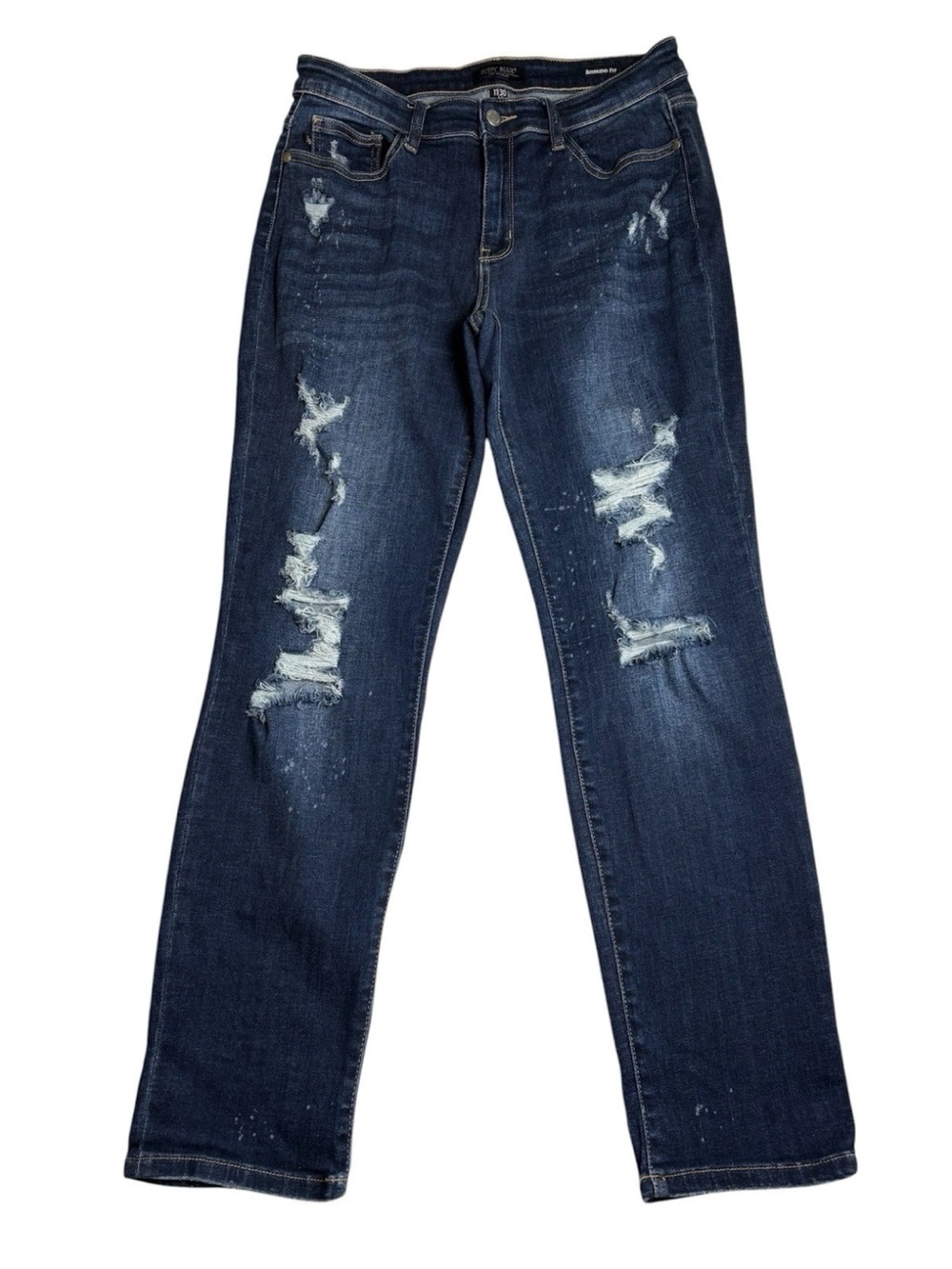 Judy Blue Womens 11/30 Distressed Boyfriend Fit Jeans Stretch Bleach Splatter